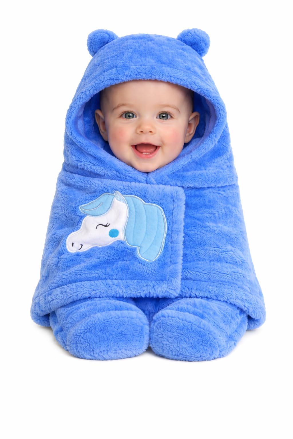 MOM & SON Newborn Baby Swaddle Blanket with Hood, Baby Wrap | Swaddle Wrapper |Baby Sleeping Bag (Blue, 0-6 Months)