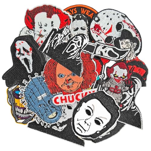 HWQVA Horror Iron on Patches, Horror Movie Characters Patches Embroidered Iron-on/Sew-on Applique for Clothes, Hat, Backpack, Jeans, Jacket, Stocking and More