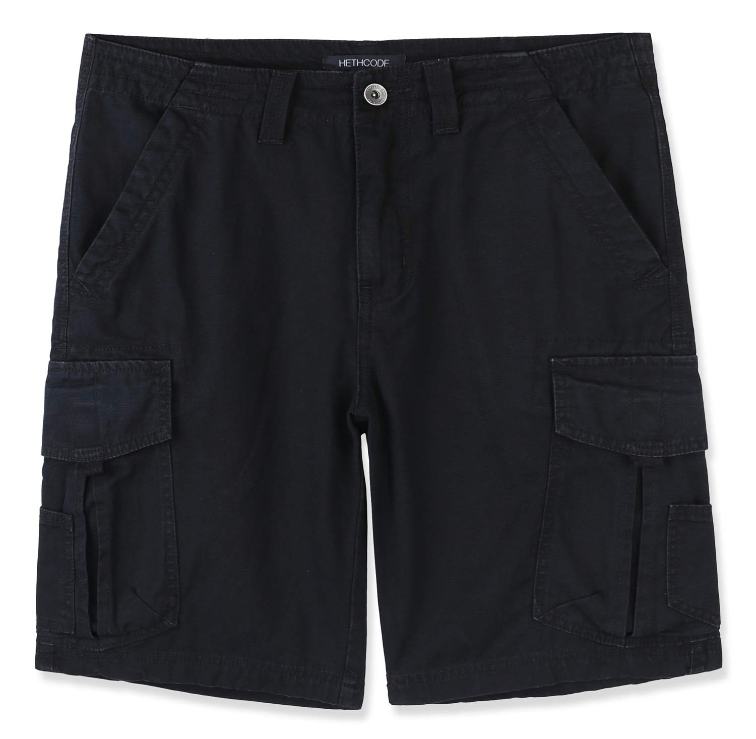 HETHCODE Mens Authentics Premium Athletic Regular Fit Cotton Canvas Cargo Short Washed Black 33