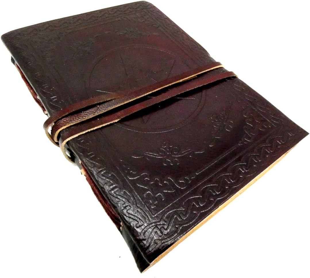 Agenda in Pelle – Quaderno Appunti Fatto a Mano – Fogli Bianchi - 17,5 x 12,5cm - 240 Pagine (PENTAGRAMMA)