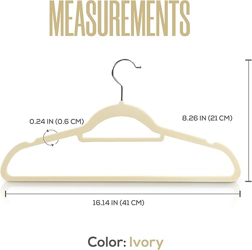 Miniatura 2 de Utopia Home Perchas de terciopelo de alta calidad, paquete de 20 unidades, perchas antideslizantes con barra de amarre, perchas color marfil,