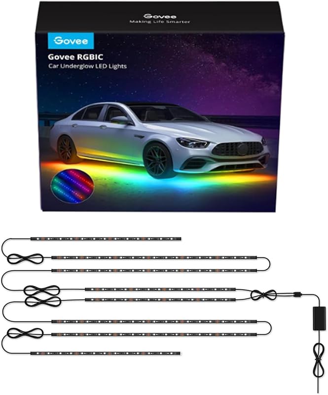 Govee Car Underglow Lights, 8 pcs, RGBIC Car Lights, App Control | 16 Million Colors, 45 Scene Modes, 3 Music Modes, for Cars, SUVs, Trucks, DC 12-24V