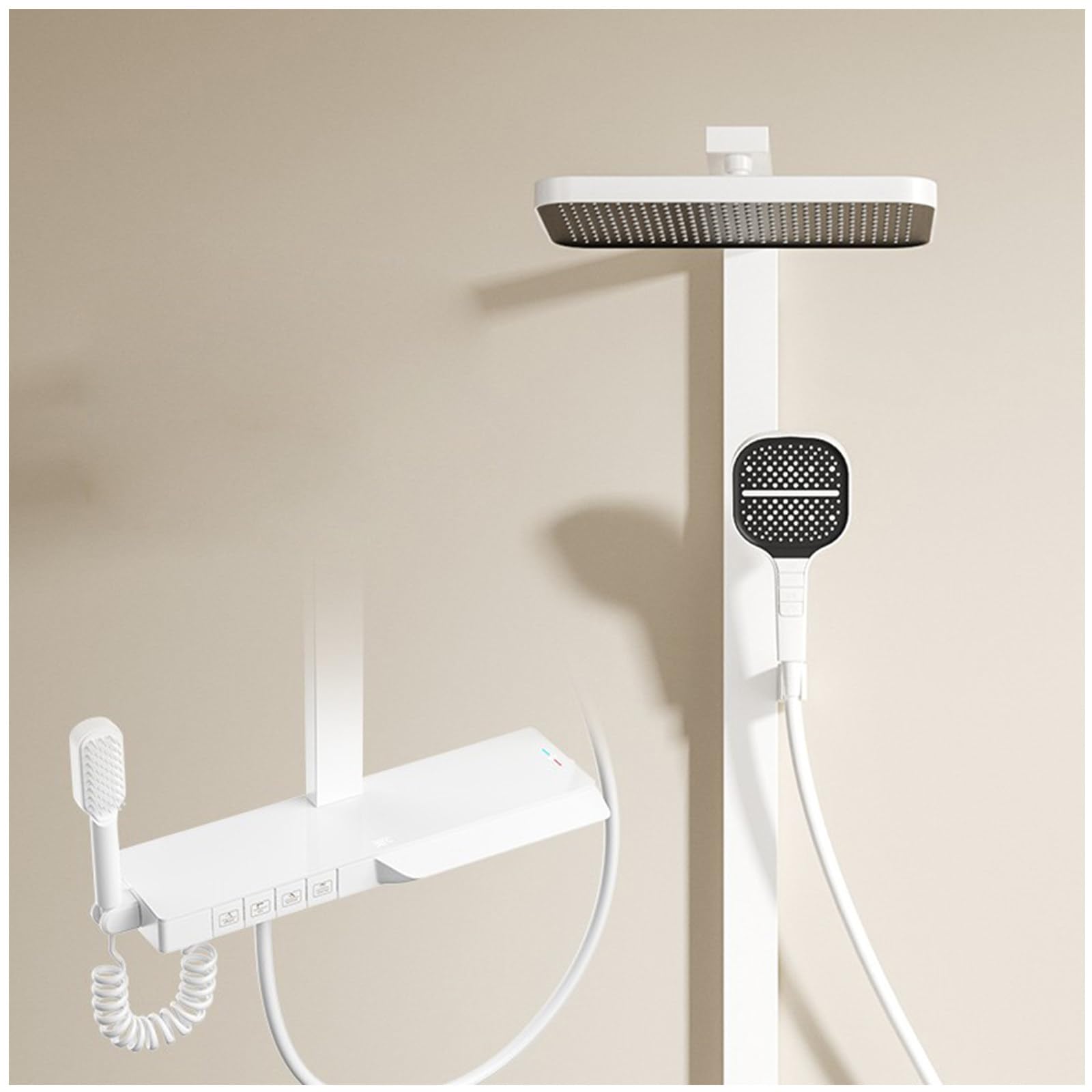 Pommeau de douche effet pluie et colonne thermostatique digitale mural