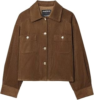 Womens Fall Corduroy Coat Lapel Long Sleeve Pocket Single Breasted Short Outerwear