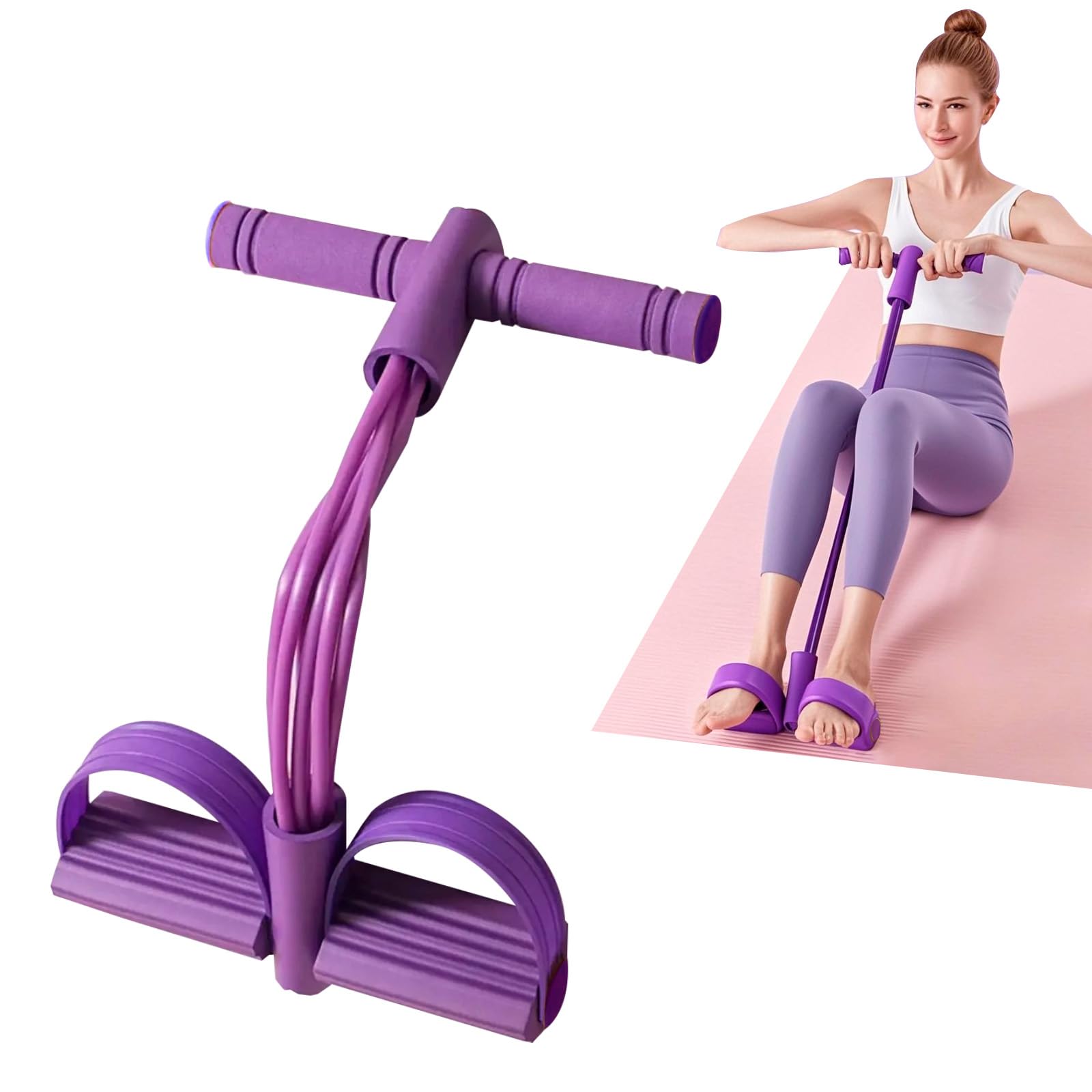 Addominali Attrezzi, 8 Tubi Allenatore Addominale, Fascia di Resistenza a Pedale, Sit-Up Attrezzo per Allenamento Bodybuilding, Corda Elastica di Trazione Multifunzione, Elastico con Pedali