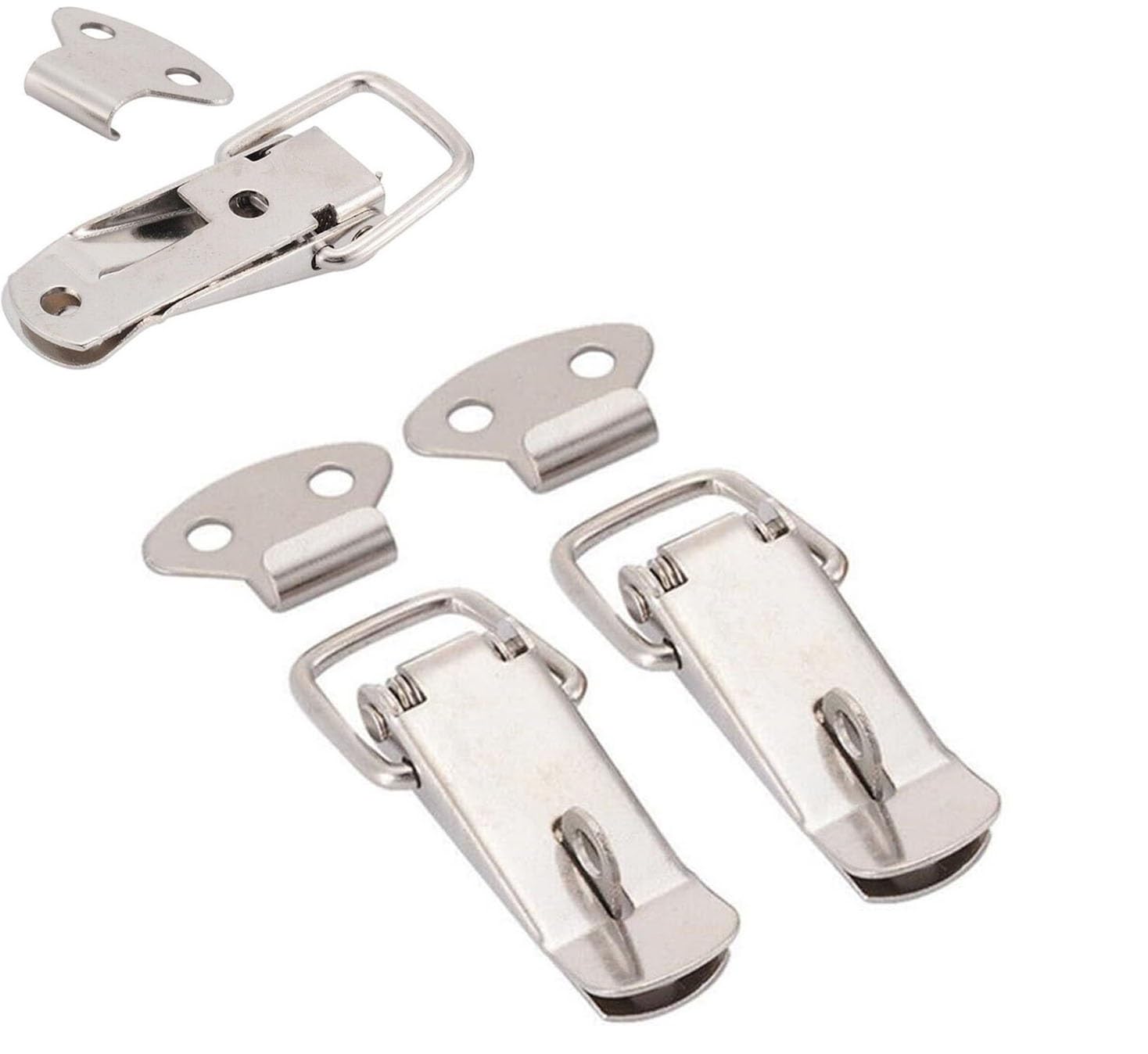 Dhetye 304 Stainless Steel 130Mm Tower Buckle Lock, 2Pc Stainless Steel Buckle Padlock Lock Spring Duckbill Box Luggage Wood(304 Stainless Steel 130Mm)
