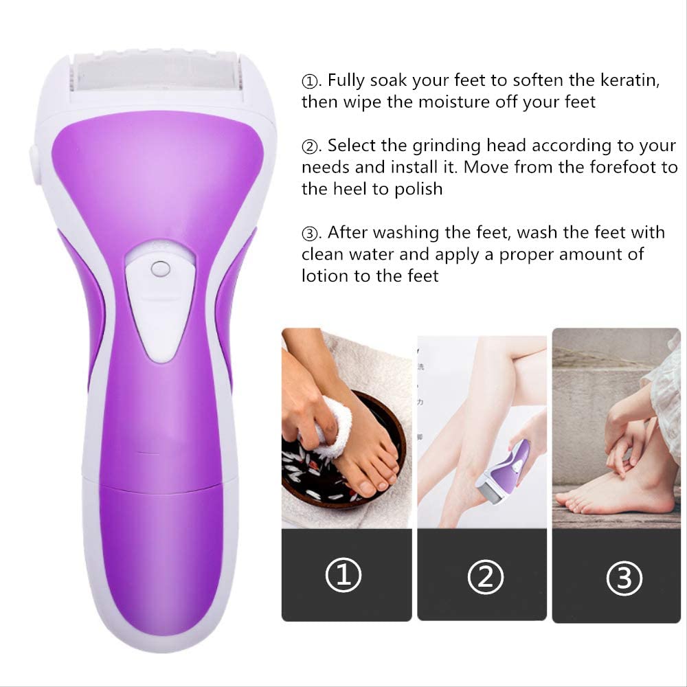 Lima elettrica per Piedi Ricarica USB Dispositivo di rimozione del callo con 2 Strumenti per testine a Rullo Adatto per Pelli secche e dure con Angoli rotti (Viola)