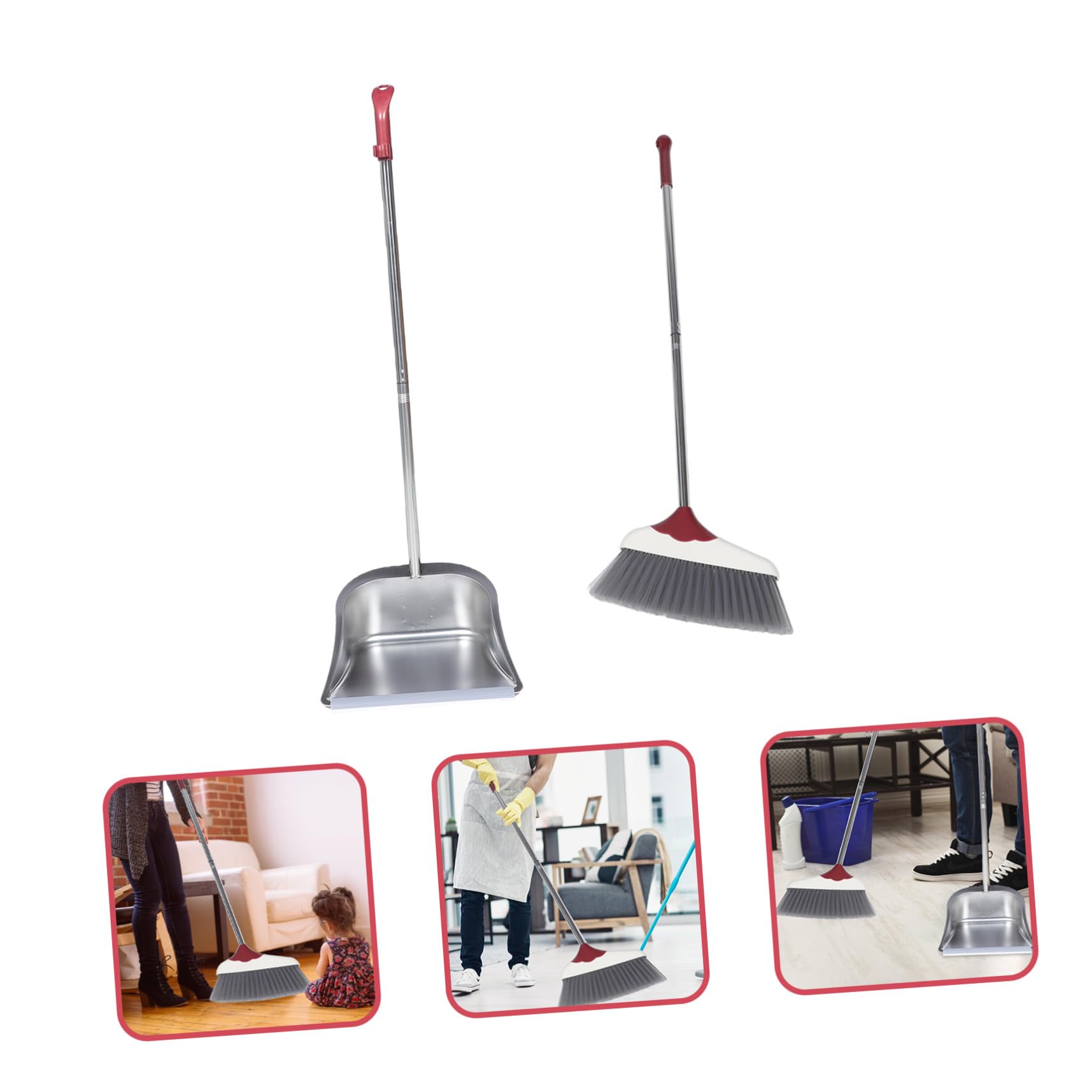 Set Scopa e Paletta Manico Lungo Acciaio Inox e Plastica