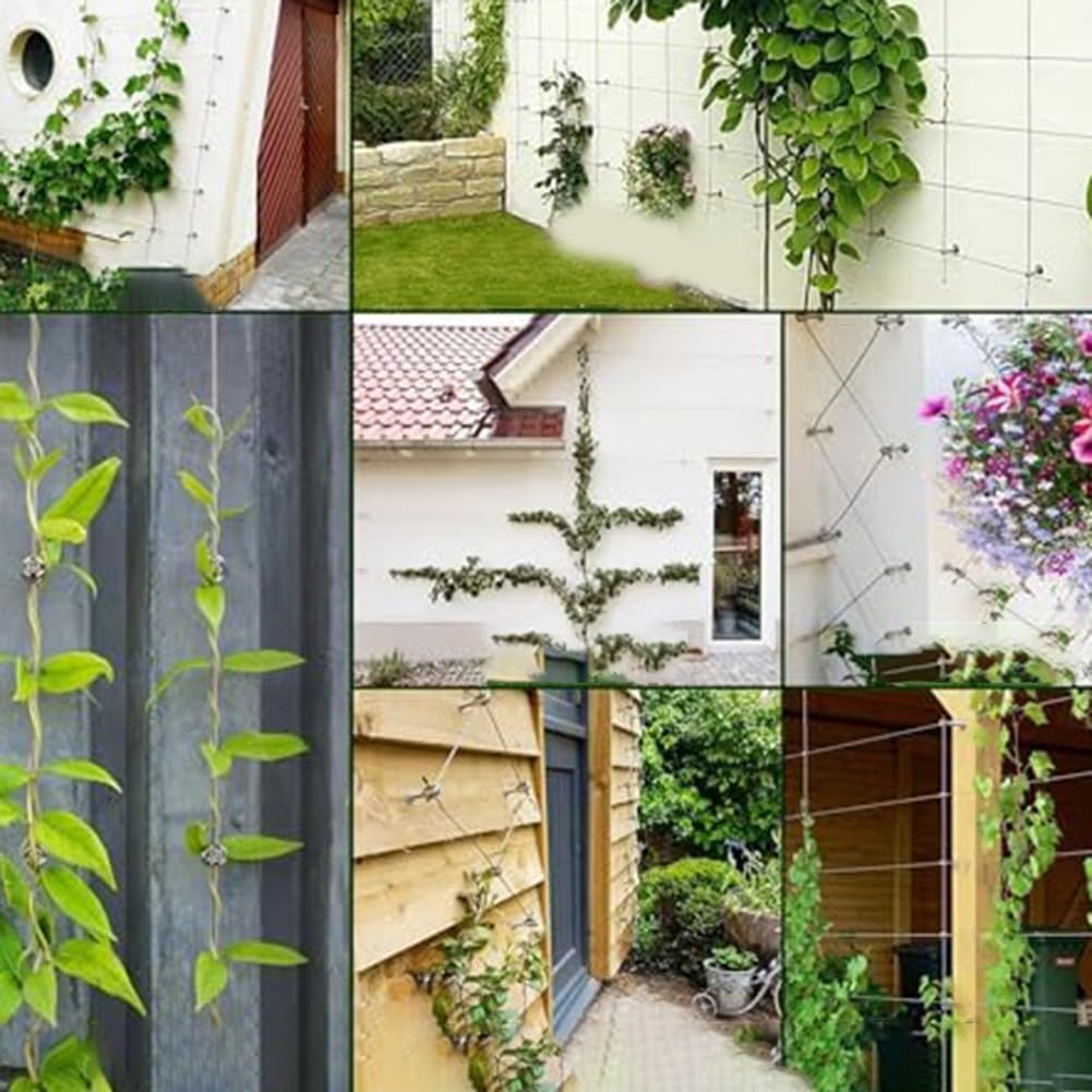 Flessibile 304 per graticcio in filo di acciaio inossidabile per pareti esterne, telaio antiruggine per piante rampicanti con design a flusso d'aria, kit di cavi da giardino fai da te, 16 m