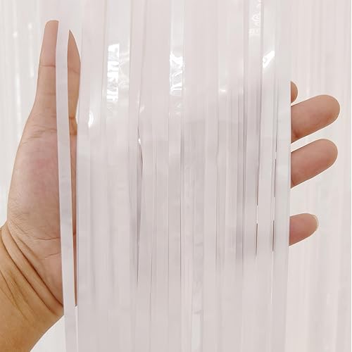 Miniatura 4 de Cortinas de fondo con flecos blancos para fiestas, paquete de 4 cortinas blancas de 3.2 x 8.2 pies, cortinas de fondo para fotos, para bodas,