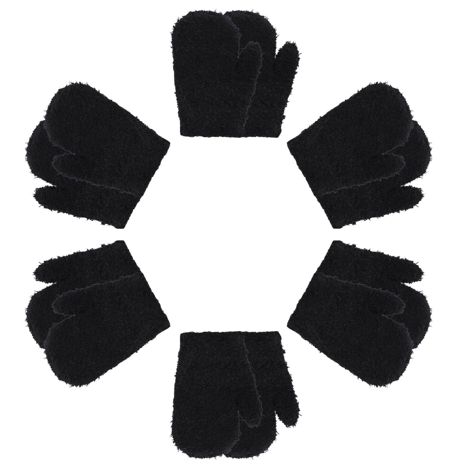 Fjquamitix Men's Black*6 6 Pairs Toddler Mittens Kids Winter Warm Gloves Baby Soft Stretch Mittens For Boys Girls Children (Black*6)