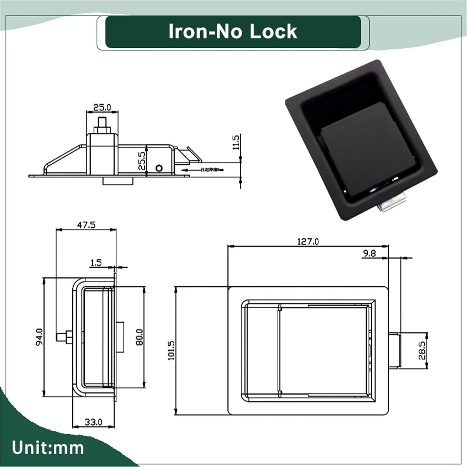 Compartment Embedded Pull Panel Lock Stainless Steel 1Pcs(Iron-No Lock)