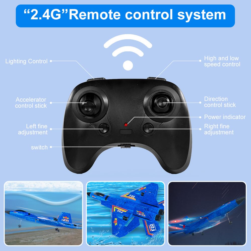 Avión F-22 RC, Avión de Control Remoto, 2.4 GHz AviónTeledirigido, AviónRC con Mando a Distancia, Avions Juguete para Niños y Principiantes con Sistema de Giroscopio,Avións Teledirigido Adulto