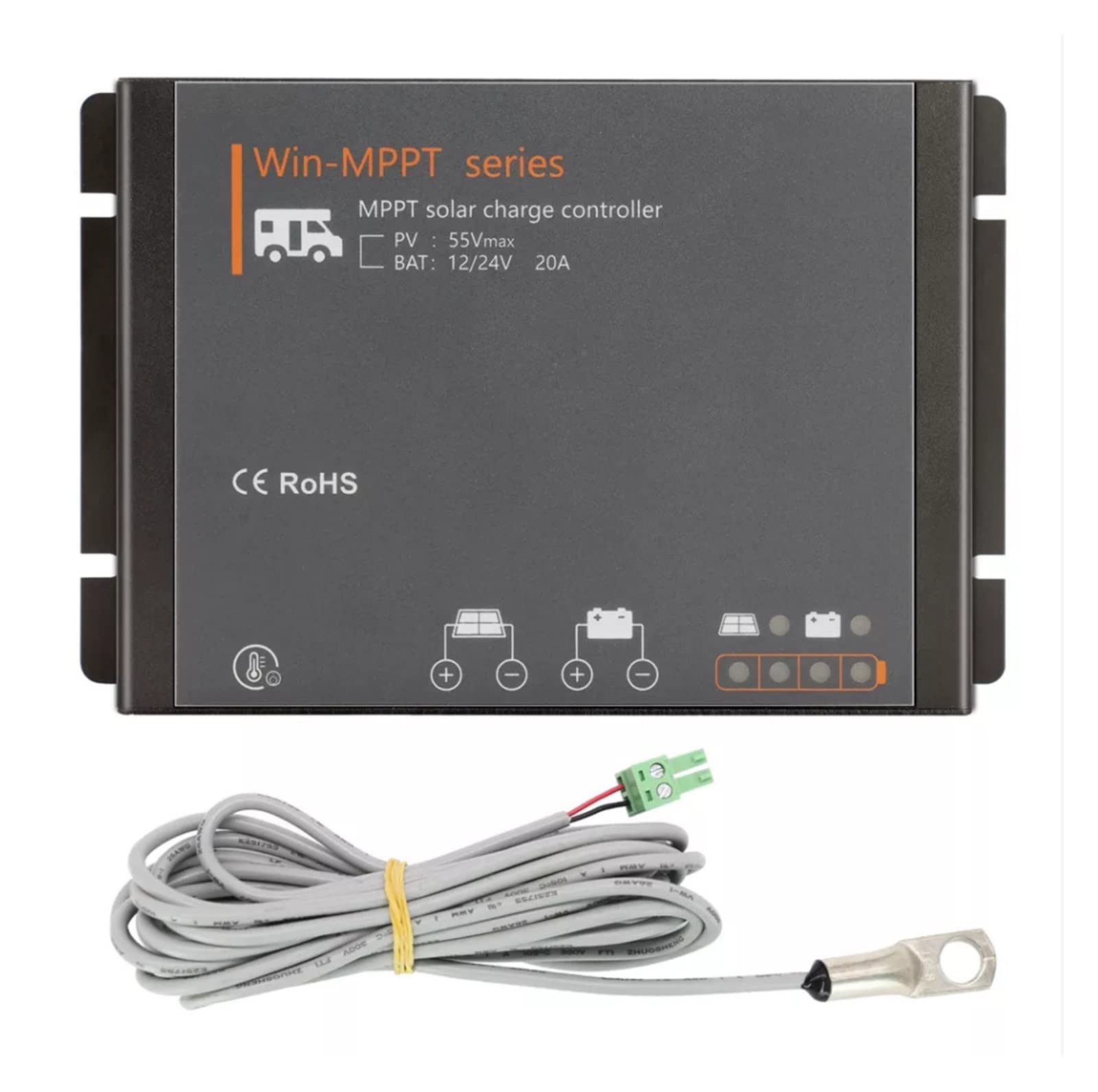 Controlador de Carga Solar, Controlador Solar MPPT RV 50V PV Voltaje de Entrada 20A for batería de Litio líquido AGM de Gel 12V 24V Sistema Impermeable IP54 Carga Estable y de Alta eficiencia