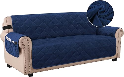 H.VERSAILTEX - Funda de sofá acolchada de terciopelo grueso para cojines para sofá de 23, funda protectora de perros, antideslizante, dos correas