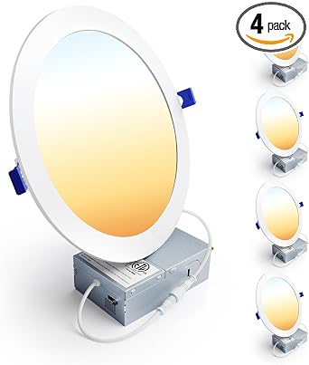 Ensenior 4 Pack 8 Inch LED Recessed Light, Dimmable, 2700K-5000K 5CCT, 1600LM High Brightness, 18W 120V, Damp Rated, Ultra-Thin Canless Wafer Light - ETL & FCC & IC