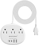 Adaptateur de prise de voyage Europe/Royaume-Uni/États-Unis USB C, 3 AC Sorties 4 USB Ports (4.8A/24W) Barre de puissance universelle pour les voyages EU Espagne UK Irlande US Canada, 3Ft