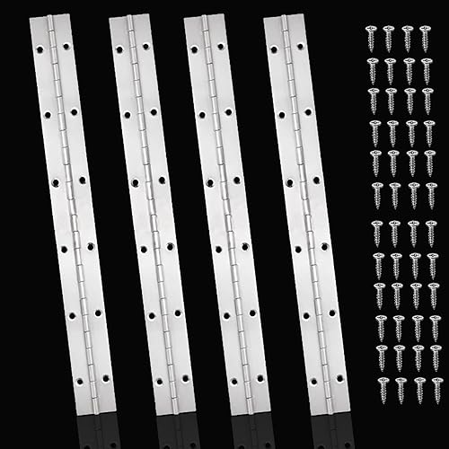 Paquete de 4 bisagras de piano de alta resistencia de 12 pulgadas de acero inoxidable de 1.2 pulgadas de ancho, bisagras continuas y de piano con 48