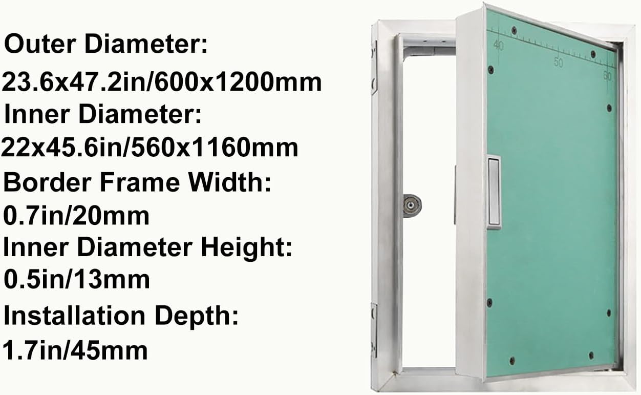 Concealed Wall Access Panel - Aluminum Access Door for Drywall, Plumbing & Ceiling, Perfect for Schools, Hotels & Commercial Spaces (600x1200mm)