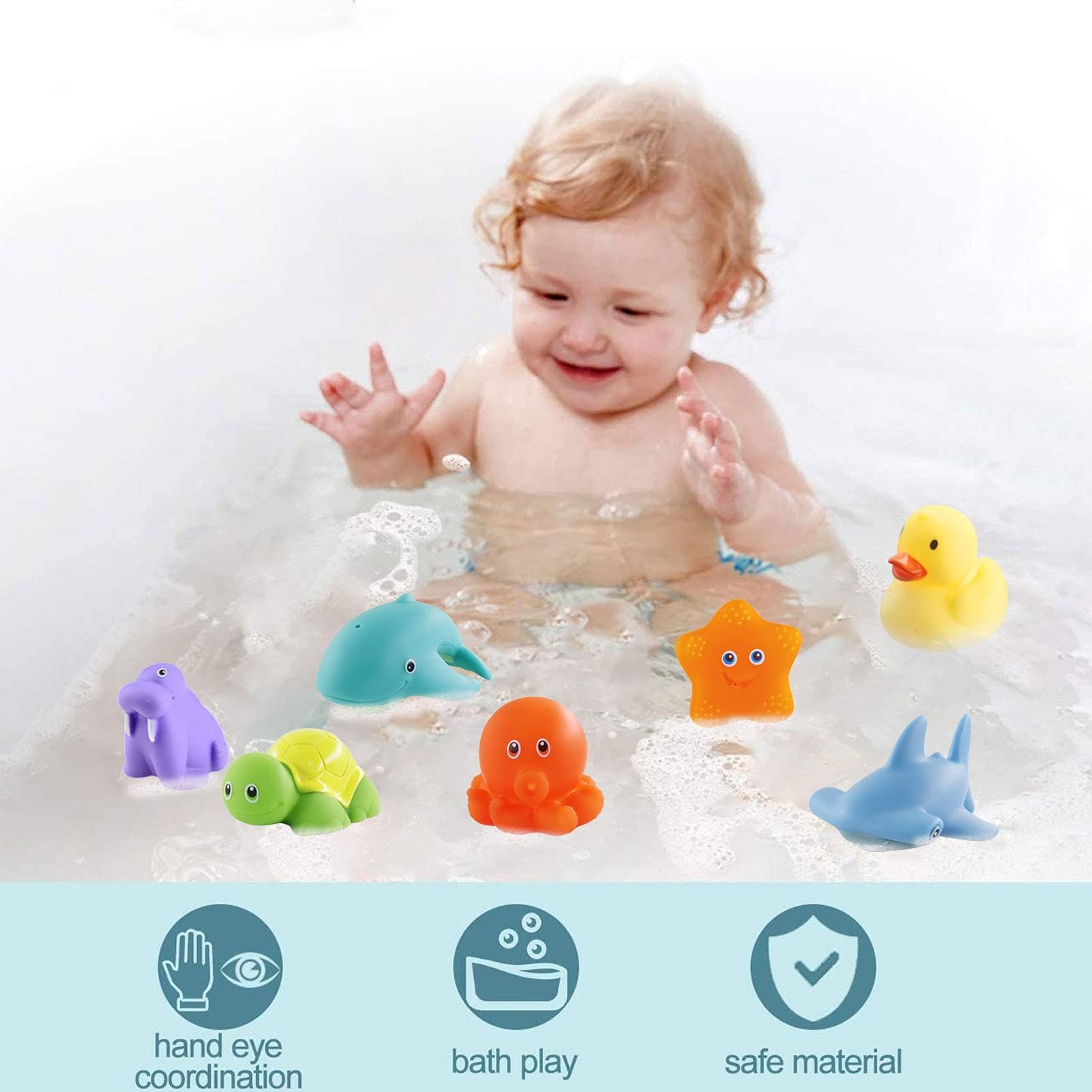 Juguetes Baño Bebe, 7 PCS Juguetes Bañera para Bebés, Juguetes para la Hora del baño, sin BPA, Ocean Juguete de Baño, Niños Niña Juguetes Educativos Seguro — view 4