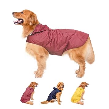 Dociote Dog Raincoat for Large Dogs, Medium Dogs Adjustable - Waterproof Pet Raincoats for Dogs with Hood - Dog Poncho with Reflective Strips for Extra Large Dogs Yellow Blue Red for Choice