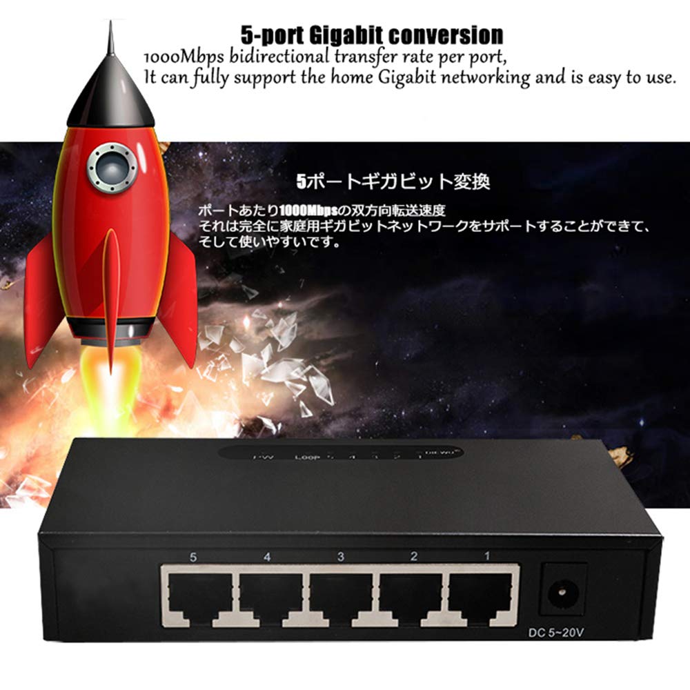Gigabit Ethernet Switch 5 portów huby sieciowe i przełączniki Pełna 1000 m Gigabit Desktop-Switch nie zarządzany, biuro na kampusie domowej Plug and Play rozgałęziacz sieci