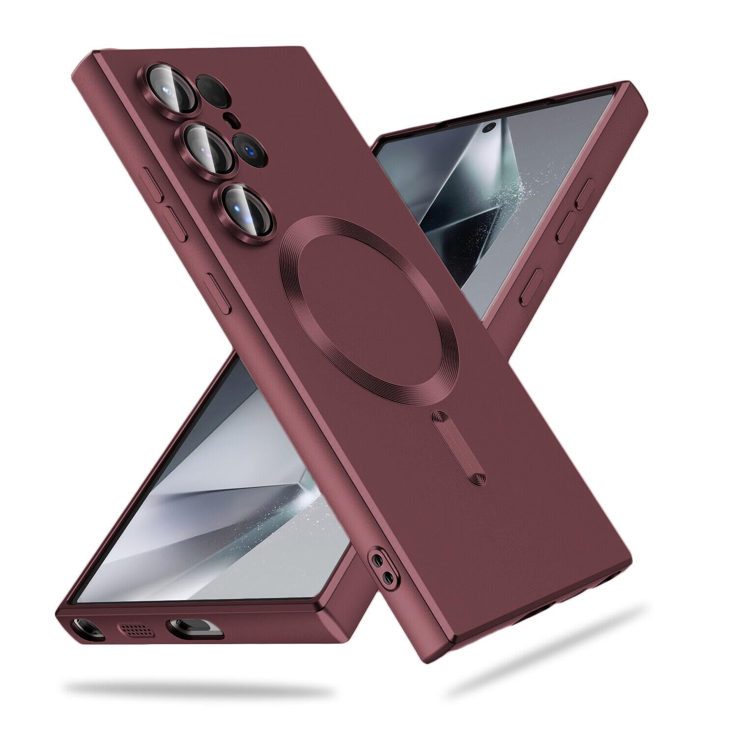 DIZORO Samsung S25 Ultra Case, Compatible with Mag Safe, Matte Luxury Metallic Luster Flexible TPU Wireless Charging Shockproof Case with Camera Protector (Wine Red.)-image-49