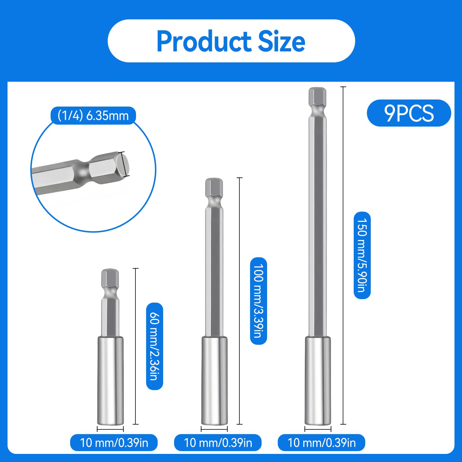 9 Pezzi Porta Inserti Per Avvitatore Esagonale Da 1/4", 60/100/150Mm Porta Inserti Magnetico Prolunga Trapano, Portainserti Lungo Per Avvitatore, Prolunga Avvitatore per Avvitatori Elettrici, Trapani