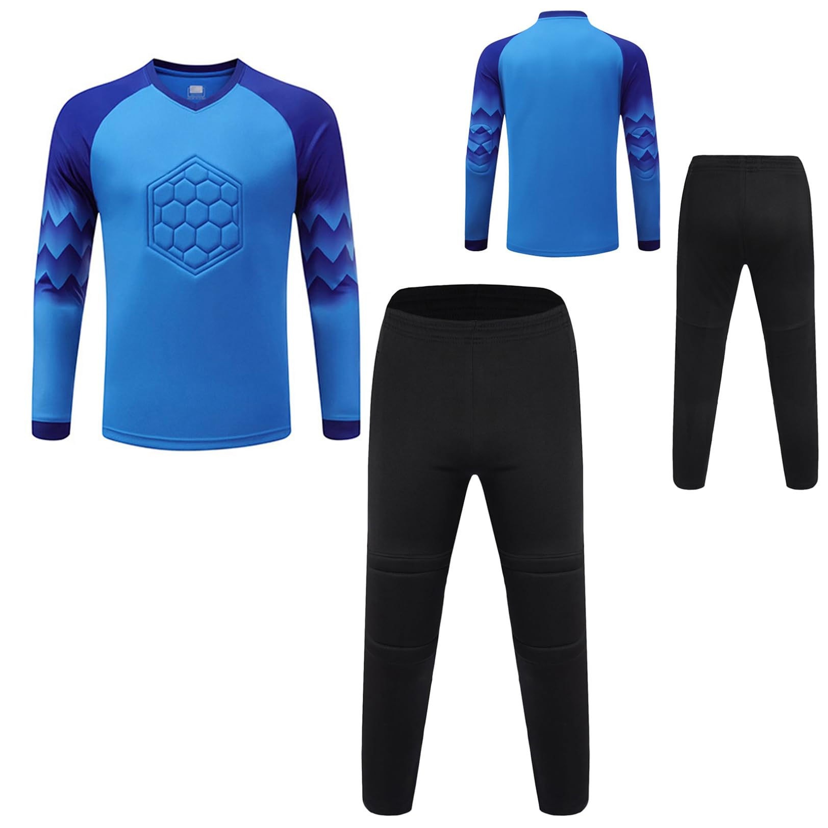 renvena Maillot De Gardien De Football en Soie pour Enfants Tenue Gardien But À Manches Longues Tshirt Football Haut Pantalon Rembourré But