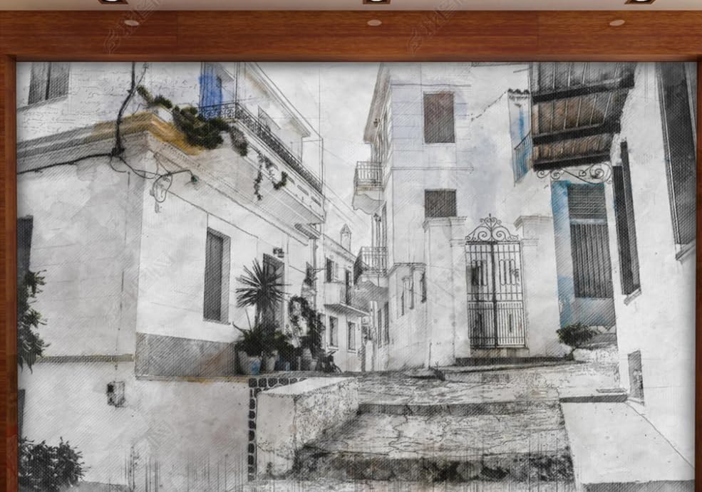 Papier Peint Intissé Ville Rétro pour camoufler un grand mur blanc sans peindre