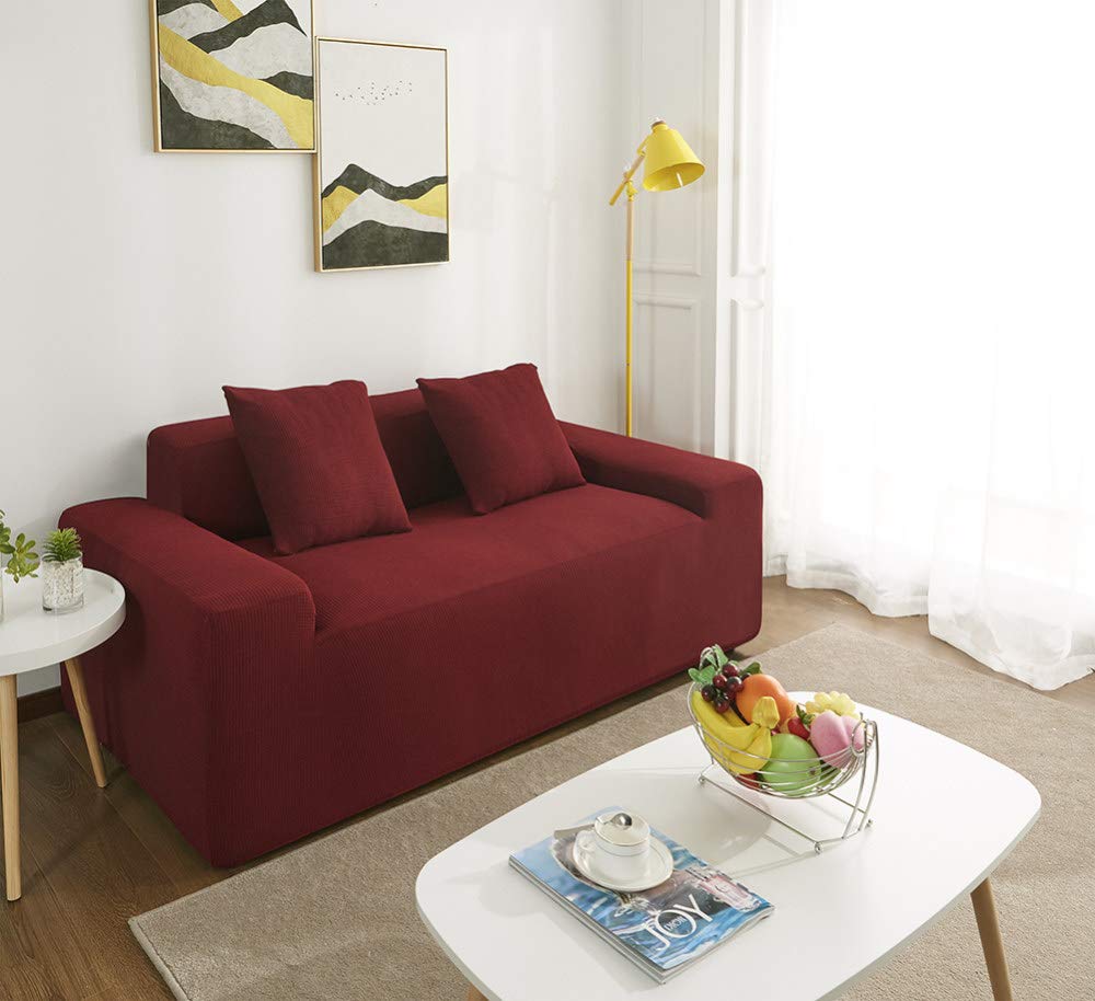 Housse de canapé étanche rouge vin extensible 4 places de 230 à 300 cm