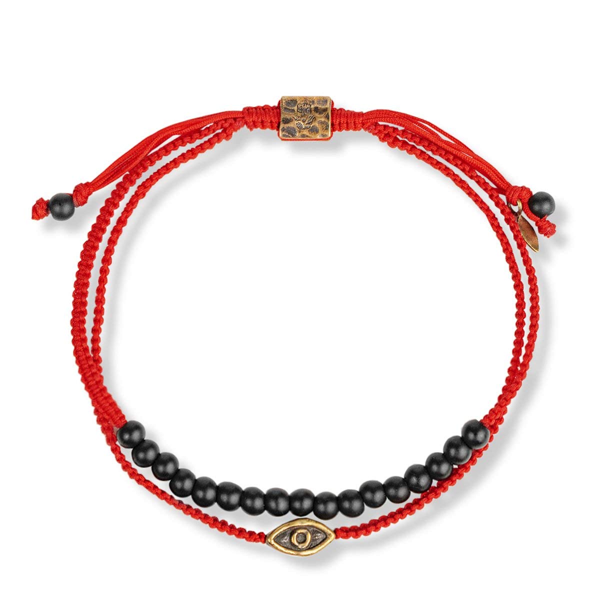 KARMA AND LUCK - Brave Gaze - Men's Real Matte Onyx/Jade Stone Bronze Brass Evil Eye Charm Red String Adjustable Drawstring Closure Bracelet Handmade with Love in Bali