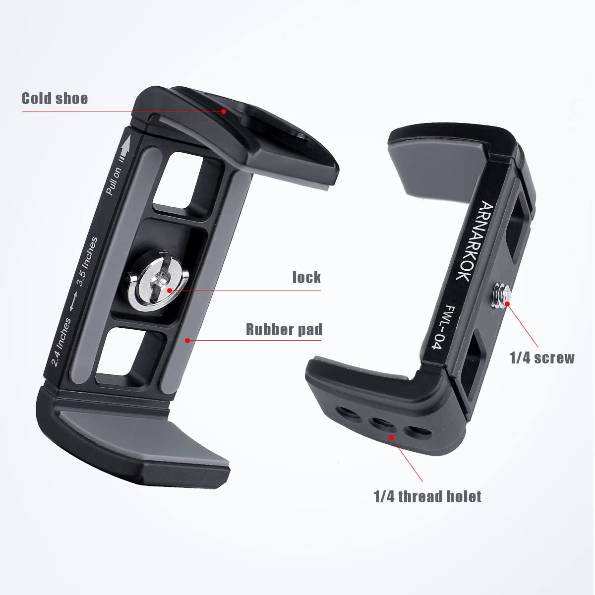 Compaitbale - Supporto per treppiede in metallo, con foro per vite da 6,35 mm, supporto per scarpa fredda, supporto per telefono [compatibile con custodie spesse e grandi telefoni],