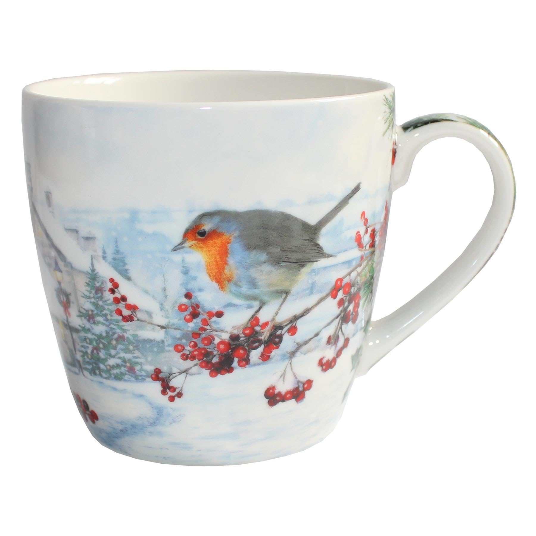 Widdle Gifts Christmas Breakfast Mug Boxed Fine China Tableware, Tea/Coffee Mug in Matching Gift Box (Robin with Berries 0918)