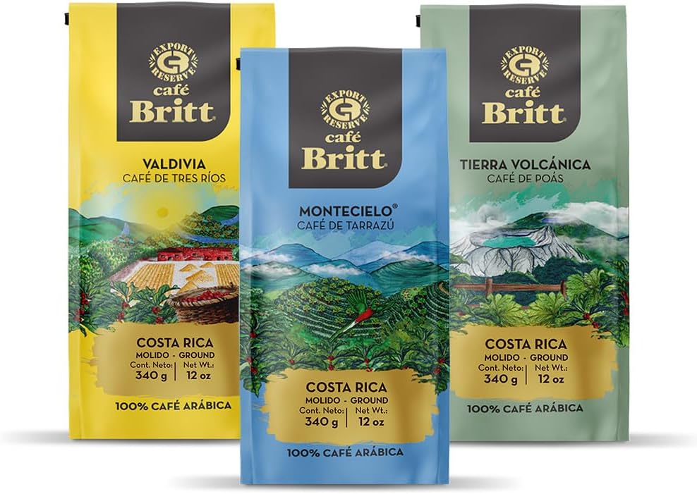 Café Britt® - Costa Rican Origins Coffee Bundle (12 oz.) (3-Pack) (From: Tarrazú, Tres Ríos & Poás) - Ground, Arabica, Kosher, Gluten Free, Gourmet & Medium Light & Dark Roast