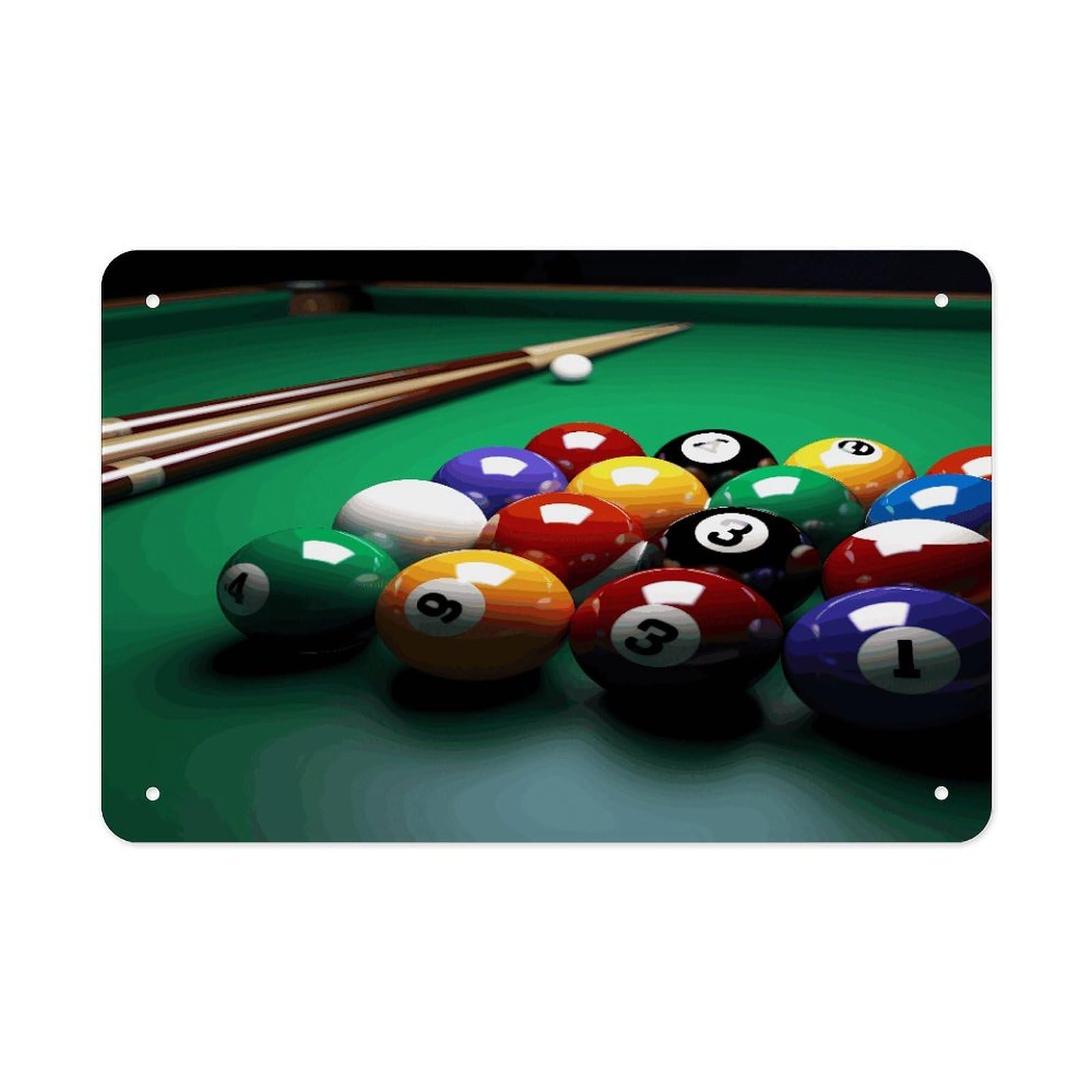 Billiards Metal Tin Sign 12"x8" Wall Art Prints Poster Decorative Picture Metal Signboard Decor Painting Folded Edge Iron Sheet Painting with Holes for Wall Decor