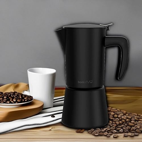 Miniatura 5 de bonVIVO Intenca - Cafetera espresso para estufa, lujosa cafetera italiana de acero inoxidable para campamento o uso doméstico, hace 6 tazas de café