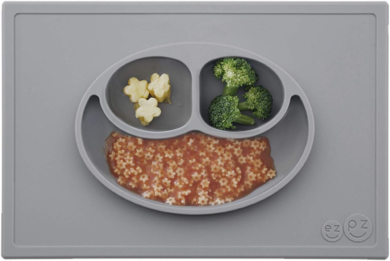ezpz Happy Mat (Gray) 100 Silicone Suction Plate with