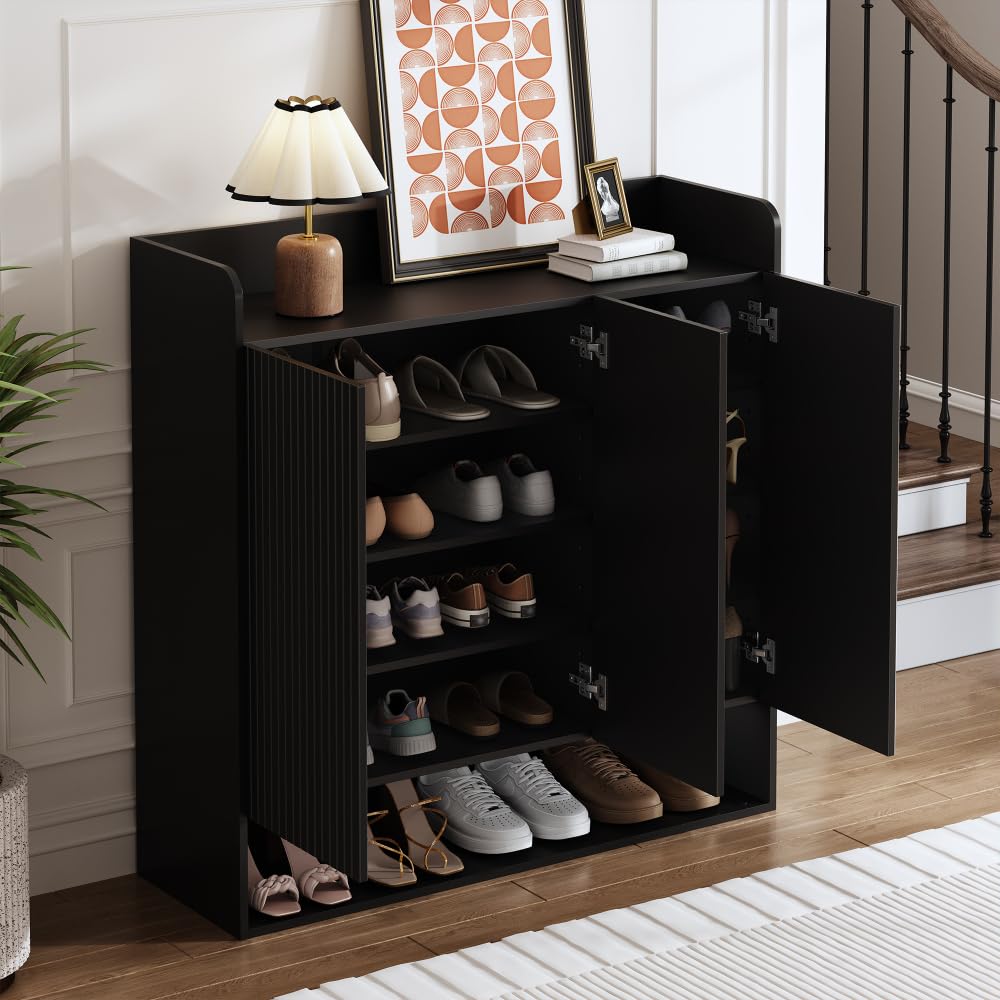I0I&I0I Zapatero con espejo negro de varios pisos, alta capacidad, ahorro de espacio, moderno zapatero para pasillo, entrada, espacio de almacenamiento, muebles con estructura vertical