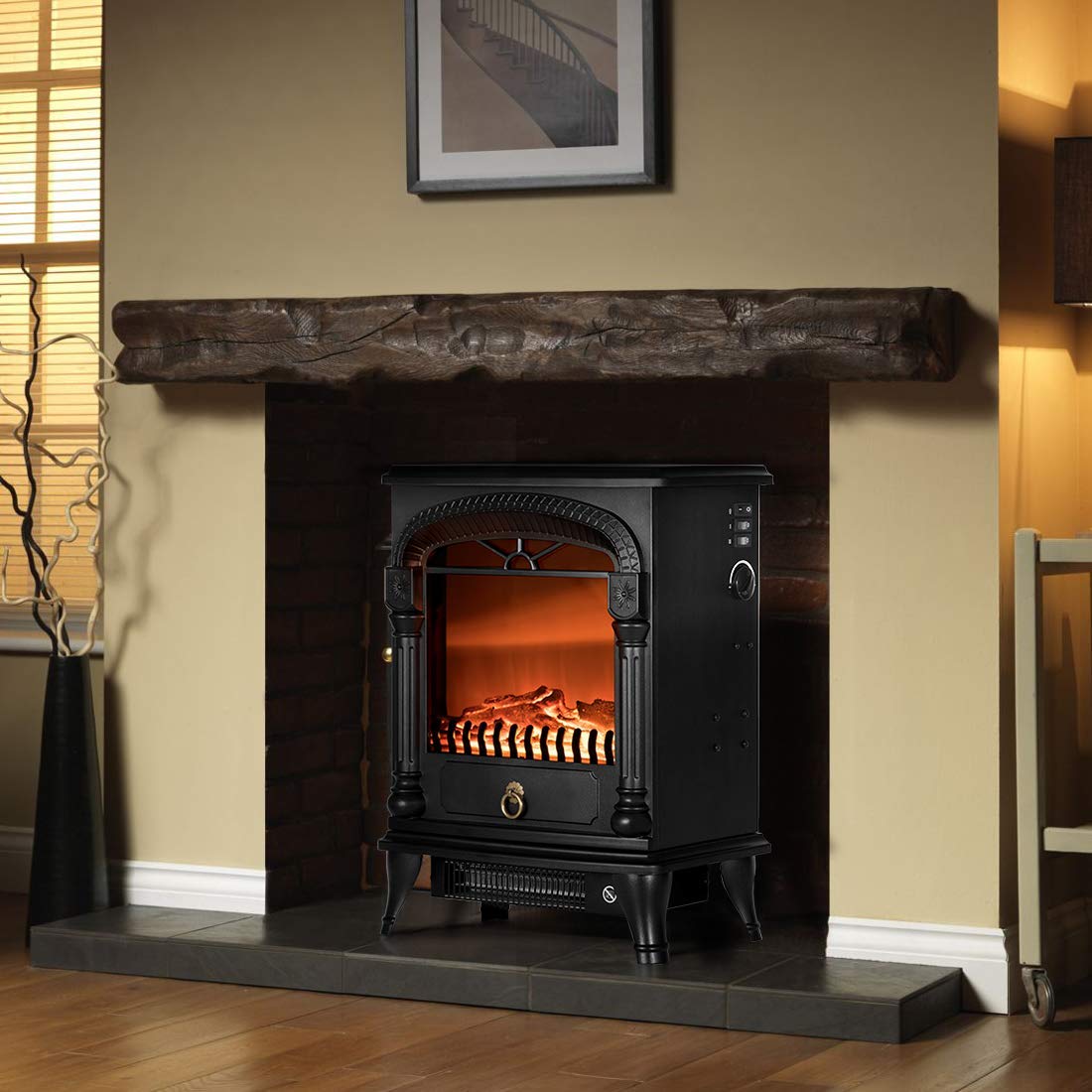 Electric Fireplace Stove Freestanding Fireplace Heater Indoor Portable Space Heater with 3D