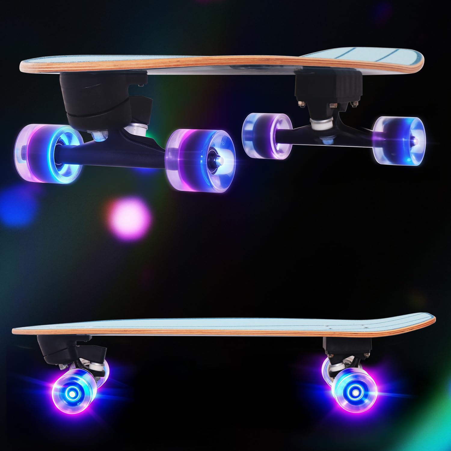 Nattork Skateboard completo da 29" x 8" per bambini, skateboard Cruiser per principianti, doppio kick girls, skateboard con legno d'acero (Black Hole)