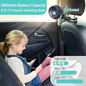 HomeLifairy Portable Stroller Fan, USB or Rechargeable Battery Operated with 3 Speeds and 360Rotate, Cooling Clip On for Baby Crib Travel Car Seat Black