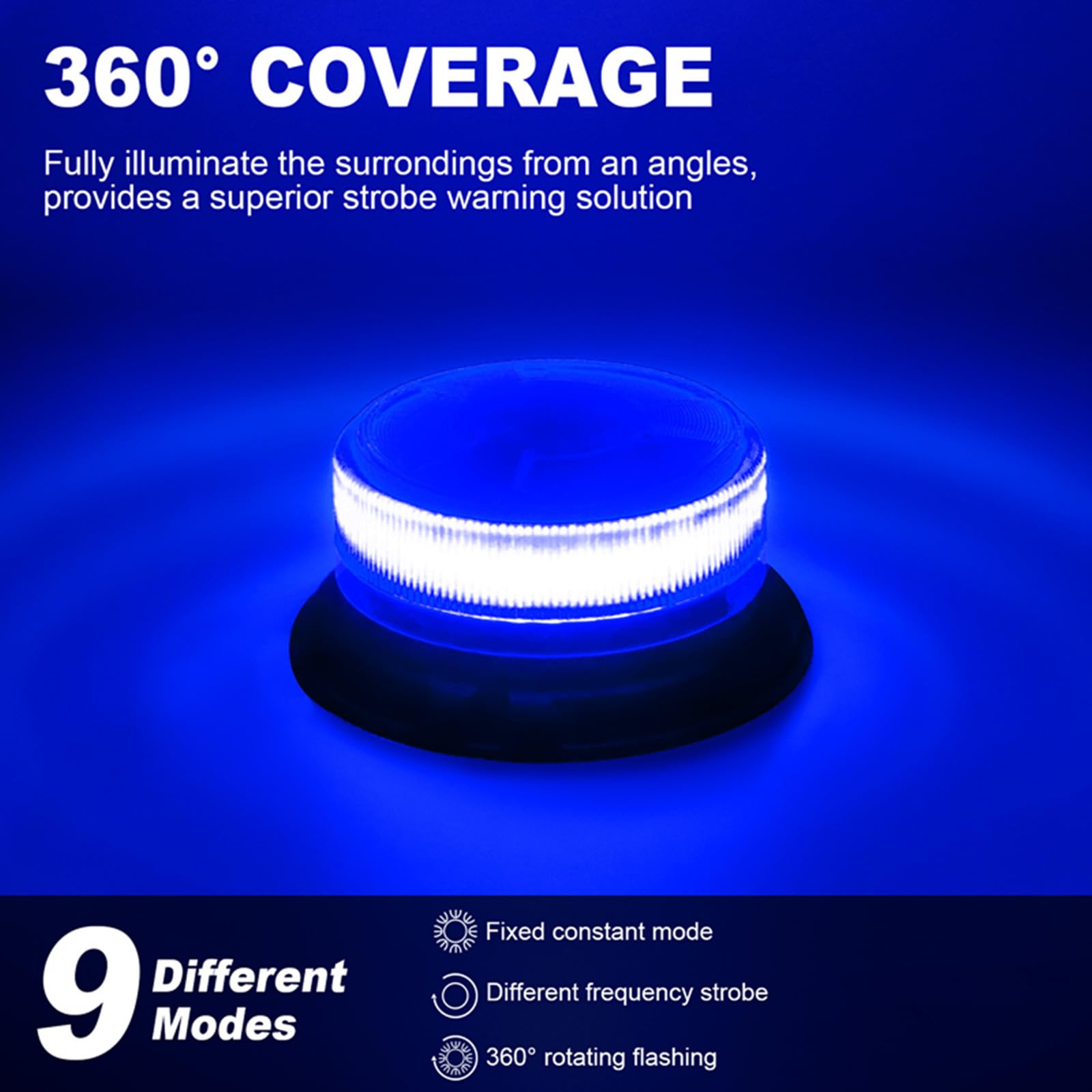 antom Rotativo Luz LED estroboscópica inalámbrico, 12V-24V Azul Luz de emergencia de magnético con cable para vehículos, tractores, carros de golf, UTV （Cable USB de carga）…
