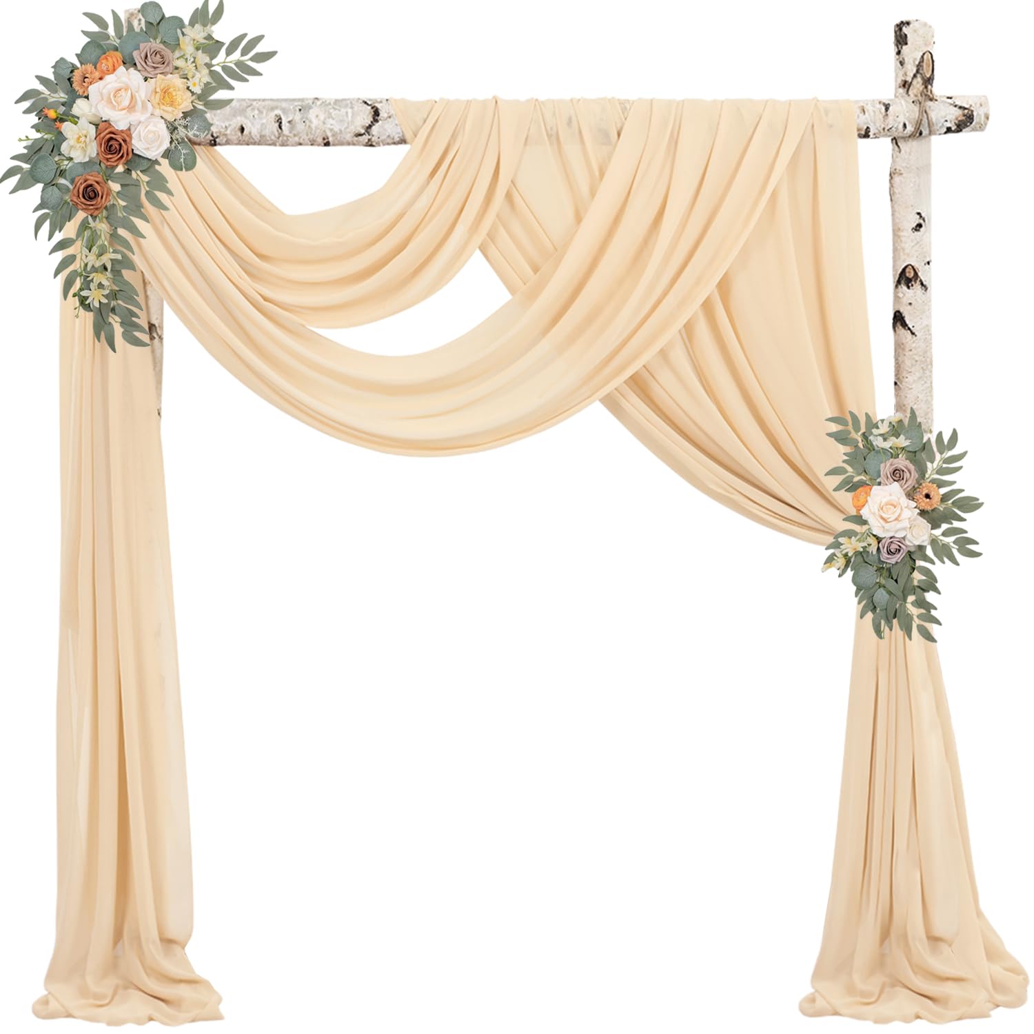 2 Panels Wedding Arch Draping Fabric 20Ft Length x 28" Width Champagne Arch Drapes Chiffon Fabric Sheer Curtains Backdrop for Party Bridal Decorations