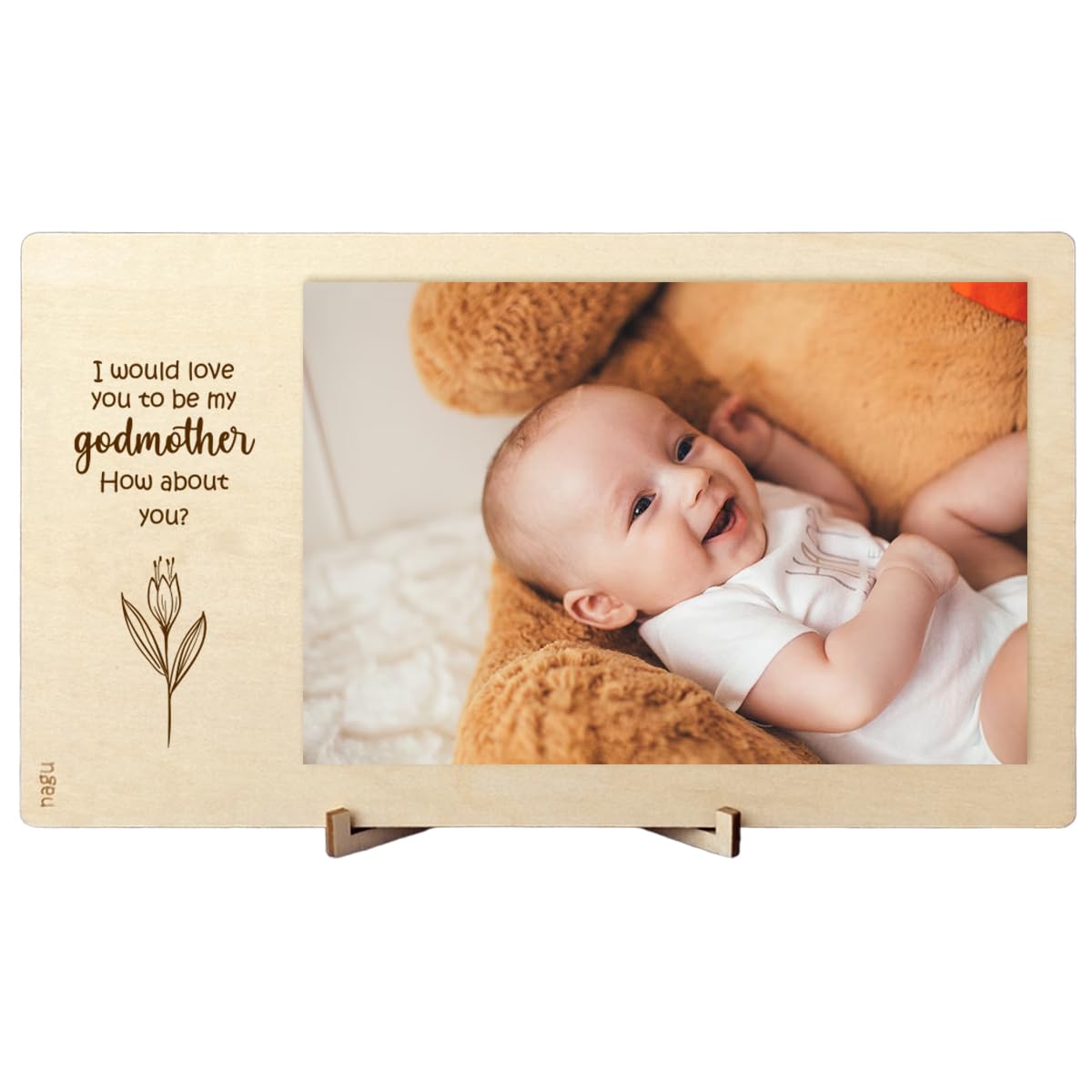 nagu® EN- Marco para Fotos de Madera con la Frase ¿Quieres ser mi Madrina? para bautizos o Boda. Sorpresa de Anuncio de Madrina en un portafotos Original, para Fotos 10 x 15 cm