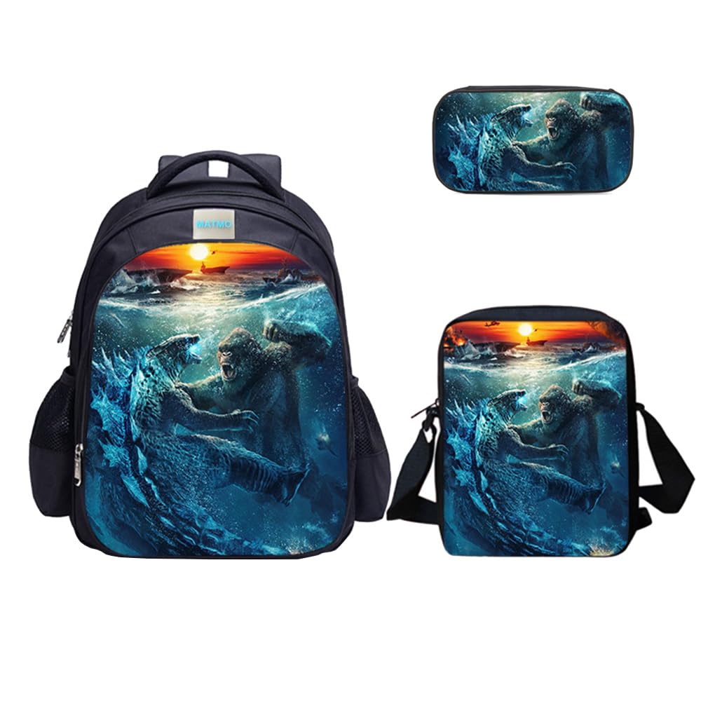 MATMOGodzilla Backpack and Lunch Bag Set for Boys, Backpack Shoulder Bag Pencil Case (Godzilla Backpack Set 23-9), Godzilla Backpack Set 23-9, Middle, Cartoon