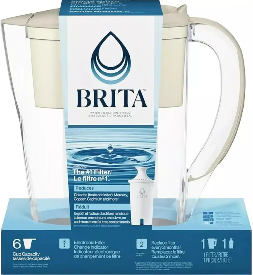 Brita Space Saver 6 Cup Water Filter Jug with 1 Standard Filter, Beige