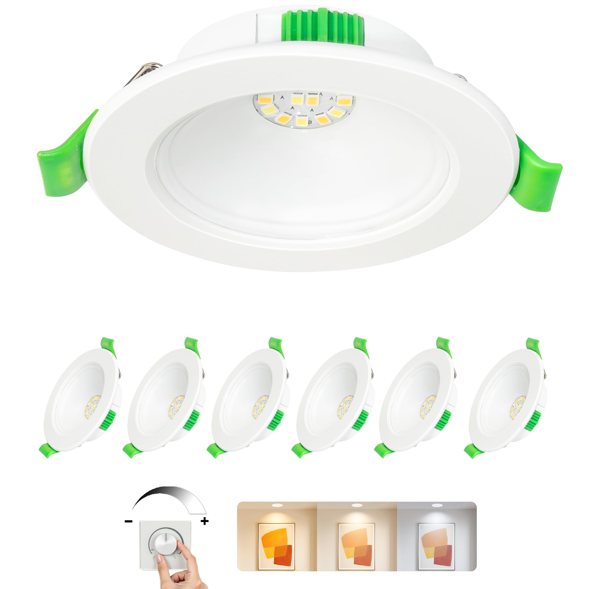 Foco LED Empotrable 230V Regulable Pack de 6, 6W 750lm Ultradelgado 22mm Downlight Techo, 3 CCT de Color 2700K/4000K/6000K, IP44 Resistente al Agua, Ø75–90mm, Baño Cocina Salón, Blanco