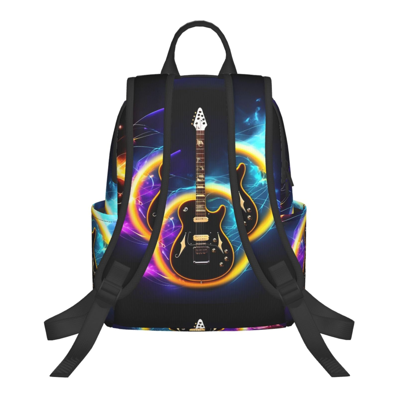 Magiczna gitara elektryczna z nadrukiem muzycznym lekkie plecaki na co dzień, lekki plecak podróżny dla unisex, pasuje do pracy, na zakupy, Czarny, rozmiar uniwersalny