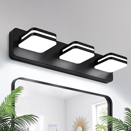 Lámparas LED regulables para tocador de baño (3 luces, 19 pulgadas), rotación de 360, acrílico, negro mate, para baño, modernos accesorios de